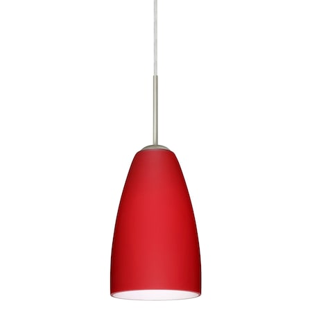 Besa Lighting Riva 9 Cord Pendant, Ruby Matte, Satin Nickel Finish, 1x9W LED 1JT-1511RM-LED-SN